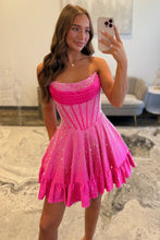 Load image into Gallery viewer, Chic A Line Strapless Yellow Short Homecoming Dress with Beading
