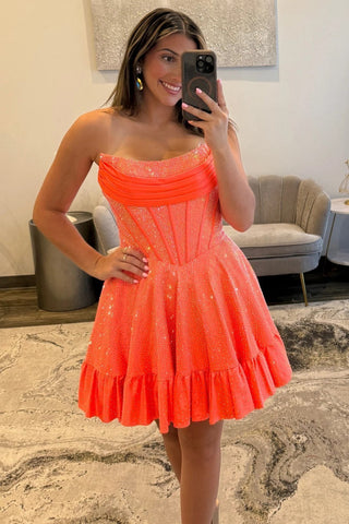 Chic A Line Strapless Yellow Short Homecoming Dress with Beading
