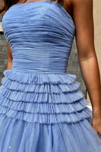 Load image into Gallery viewer, A Line Strapless Fuchsia Long Prom Dress with Ruffles
