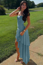 Load image into Gallery viewer, Beautiful A Line Strapless Blue Long Prom Dress with Ruffles