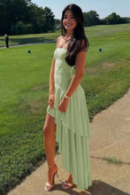 Load image into Gallery viewer, Beautiful A Line Strapless Blue Long Prom Dress with Ruffles