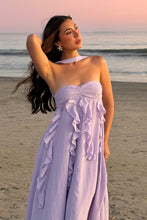 Load image into Gallery viewer, Beautiful A Line Strapless Lilac Long Prom Dress with Ruffles
