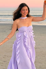 Load image into Gallery viewer, Beautiful A Line Strapless Lilac Long Prom Dress with Ruffles
