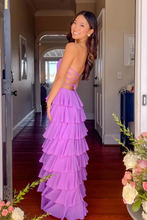 Load image into Gallery viewer, Beautiful A Line Strapless Purple Long Prom Dress with Ruffles
