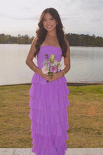 Load image into Gallery viewer, Beautiful A Line Strapless Purple Long Prom Dress with Ruffles
