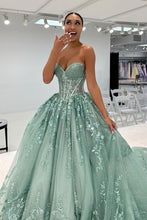 Load image into Gallery viewer, Beautiful A Line Sweetheart Green Corset Prom Dress with Appliques
