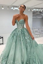 Load image into Gallery viewer, Beautiful A Line Sweetheart Green Corset Prom Dress with Appliques

