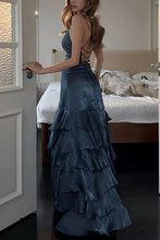 Load image into Gallery viewer, Gorgeous A Line Spaghetti Straps Navy Blue Long Prom Dress with Ruffles