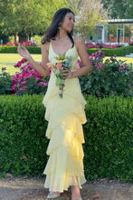 Load image into Gallery viewer, Pretty A Line V Neck Yellow Long Prom Dress with Ruffles
