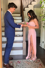 Load image into Gallery viewer, Beautiful Mermaid Strapless Pink Long Prom Dress with Split Front