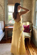 Load image into Gallery viewer, Beautiful Sheath Spaghetti Straps Yellow Long Prom Dress with Ruffles
