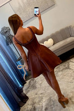 Load image into Gallery viewer, Beautiful A Line Square Neck Pink Floral Printed Corset Homecoming Dress with Pearls