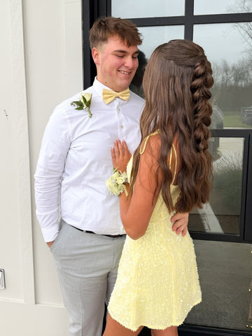 Bling A Line Spaghetti Straps Yellow Sequins Short Homecoming Dress