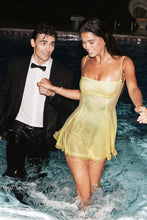 Load image into Gallery viewer, Bling A Line Spaghetti Straps Yellow Sequins Short Homecoming Dress with Criss Cross Back
