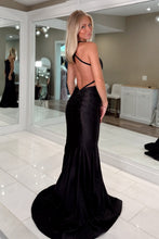 Load image into Gallery viewer, Bling Mermaid Spaghetti Straps Black Long Prom Dress with Beading
