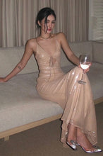 Load image into Gallery viewer, Sparkly Mermaid Spaghetti Straps Light Champagne Sequins Long Prom Dress