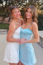 Load image into Gallery viewer, Bling A Line Spaghetti Straps Blue Sequins Short Homecoming Dress