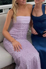 Load image into Gallery viewer, Bling Sheath Strapless Lilac Long Prom Dress with Pearls