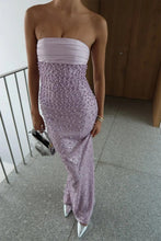 Load image into Gallery viewer, Bling Sheath Strapless Lilac Long Prom Dress with Pearls