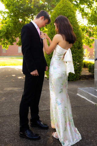 Bling Sheath Sweetheart Floral Printed Sequins Long Prom Dress