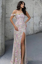 Load image into Gallery viewer, Gorgeous Mermaid One Shoulder Pink Sequins Prom Dress with Floral Embellishments