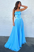 Load image into Gallery viewer, Pretty A Line Sweetheart Blue Corset Prom Dress with Bowknot