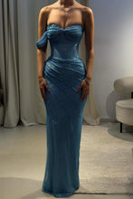 Load image into Gallery viewer, Luxurious Blue One-Shoulder Sparkly Mermaid Prom Dress with Ruched Detailing