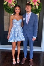 Load image into Gallery viewer, Blue Sweetheart A-Line Short Floral Print Homecoming Dress