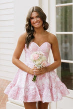 Load image into Gallery viewer, Blue Sweetheart A-Line Short Floral Print Homecoming Dress