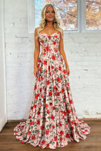 Load image into Gallery viewer, Pretty A Line Blush Pink Floral Sweetheart Corset Prom Dress with Lace Up Back