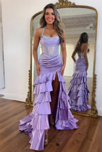 Load image into Gallery viewer, Gorgeous Mermaid Halter Neck Royal Blue Corset Prom Dress with Beading Ruffles
