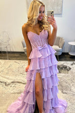 Load image into Gallery viewer, Cute A Line Sweetheart Pink Corset Prom Dress with Appliques Criss Cross Back