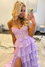Load image into Gallery viewer, Cute A Line Sweetheart Pink Corset Prom Dress with Appliques Criss Cross Back