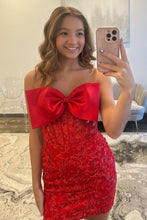 Load image into Gallery viewer, Blush Pink Strapless Lace Homecoming Dress with Satin Bow and Corset Bodice
