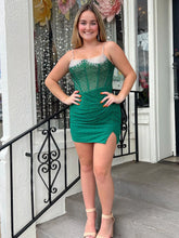 Load image into Gallery viewer, Royal Blue Bodycon Spaghetti Straps Short Beaded Homecoming Dress With Slit

