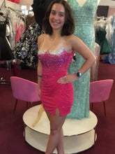 Load image into Gallery viewer, Royal Blue Bodycon Spaghetti Straps Short Beaded Homecoming Dress With Slit
