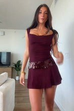 Load image into Gallery viewer, Burgundy Sleeveless A Line Backless Homecoming Mini Dress with Sequin Waist Detail