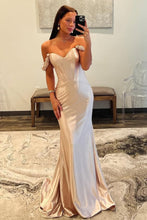 Load image into Gallery viewer, Stunning Mermaid Off the Shoulder Champagne Corset Prom Dress with 3D Flowers