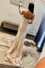 Load image into Gallery viewer, Stunning Mermaid Off the Shoulder Champagne Corset Prom Dress with 3D Flowers