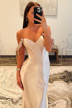 Load image into Gallery viewer, Stunning Mermaid Off the Shoulder Champagne Corset Prom Dress with 3D Flowers