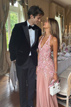 Load image into Gallery viewer, Charming A Line Halter Neck Pink Long Prom Dress with Appliques
