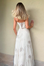 Load image into Gallery viewer, Beautiful A Line Spaghetti Straps White Long Party Dress with Criss Cross Back