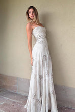 Load image into Gallery viewer, Beautiful A Line Spaghetti Straps White Long Party Dress with Criss Cross Back