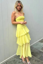 Load image into Gallery viewer, Charming A Line Spaghetti Straps Yellow Long Prom Dress with Ruffles