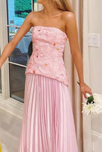 Load image into Gallery viewer, Charming A Line Strapless Pink Long Prom Dress with Embroidery