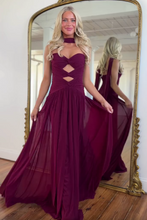 Load image into Gallery viewer, Charming A Line Sweetheart Burgundy Long Prom Dress with Keyhole