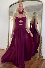Load image into Gallery viewer, Charming A Line Sweetheart Burgundy Long Prom Dress with Keyhole