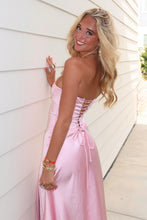 Load image into Gallery viewer, Charming A Line Sweetheart Pink Corset Prom Dress with Split Front