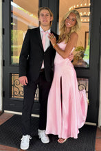 Load image into Gallery viewer, Charming A Line Sweetheart Pink Corset Prom Dress with Split Front