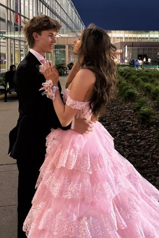 Charming A Line Sweetheart Pink Long Prom Dress with Appliques